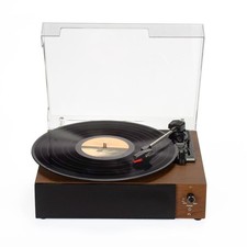 Bluetooth Turntable, 3-Speed Vinyl Player, Built-In Speakers, Wood Clear Cover