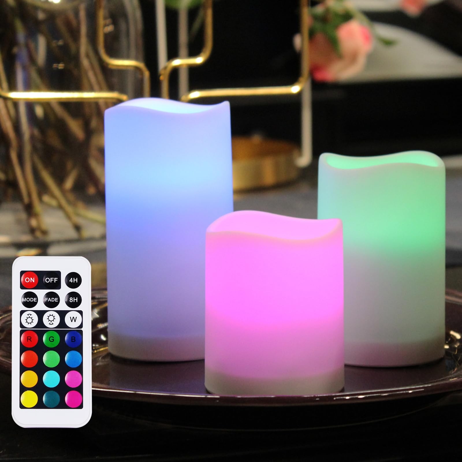 Lot de 3 bougies LED design en cire véritable avec télécommande luxe
