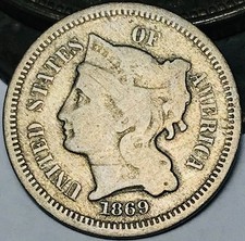 1869 Three Cent Nickel Piece 3C Ungraded Circulated US Type Coin CC29442