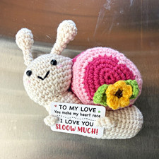 Handmade Crochet Snail Plush Mini Under 6 in w/ I Love You Sloow Much Card