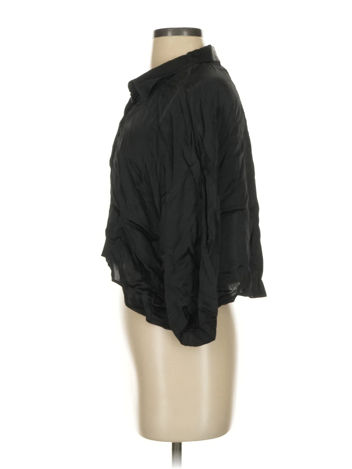 Zara Women Black 3/4 Sleeve Button-Down Shirt S thumbnail 4