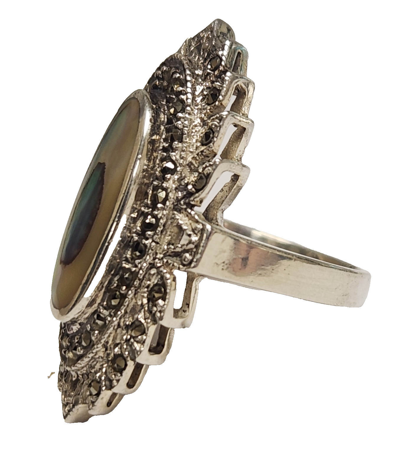 Long Vintage Operculum Abalone Shell Marcasite 92… - image 7