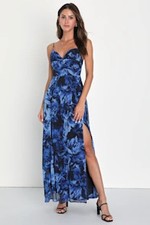 Lulus Women Beautiful Soul Twist-Front Maxi Dress Blue Small