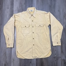 Vintage 80s Woolrich Mens Med Beige Heavy Chamois Flannel Shirt Worn Thin USA