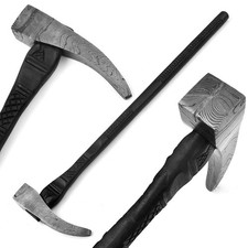 Damascus Viking Hammer Hand-Forged Battle Pic...