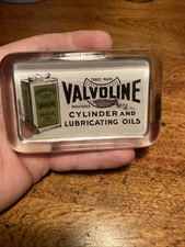 Vintage Antique Valvoline Cylinder and Lubricating Oils Glass Paperweight