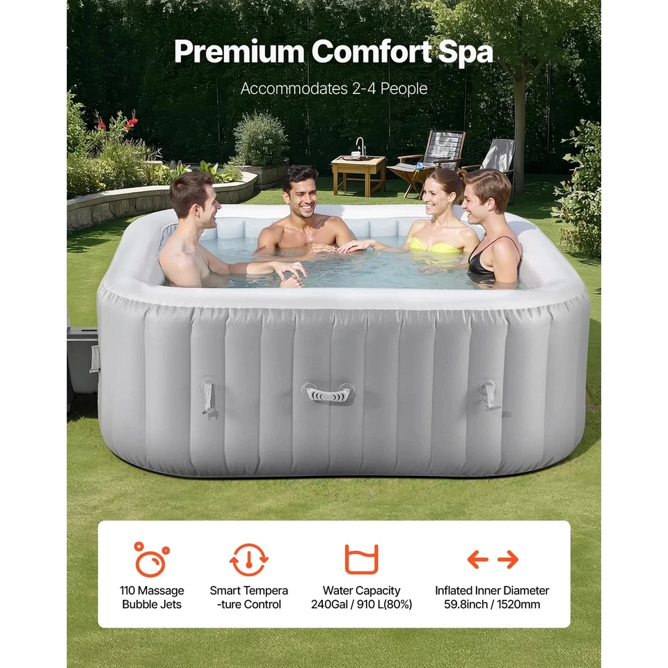 Whirlpool Aufblasbar In & Outdoor 4-6 Personen 185x66cm Quadratisch Tragbar - Bild 2 von 4