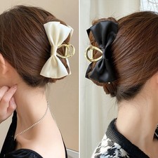 Women Elegant Satin Bow Metal Hair Claws Sweet Hair Decorate Back Head HairClip