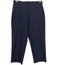 TAHARI Womens Crop Pants Size M Pull-on Mid Rise Straight Leg Stretch Navy Blue