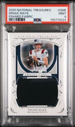 2025 Panini National Treasures Drake Maye Framed Fabric /49 * PSA 9 POP 2 *