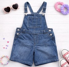 DKNY Girls Overall Shorts Blue White Stripe Adjustable Straps Size 14 Logo