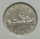 1937 Silver Canada Dollar With Fish Like Die Lump & Small Lump On Head.