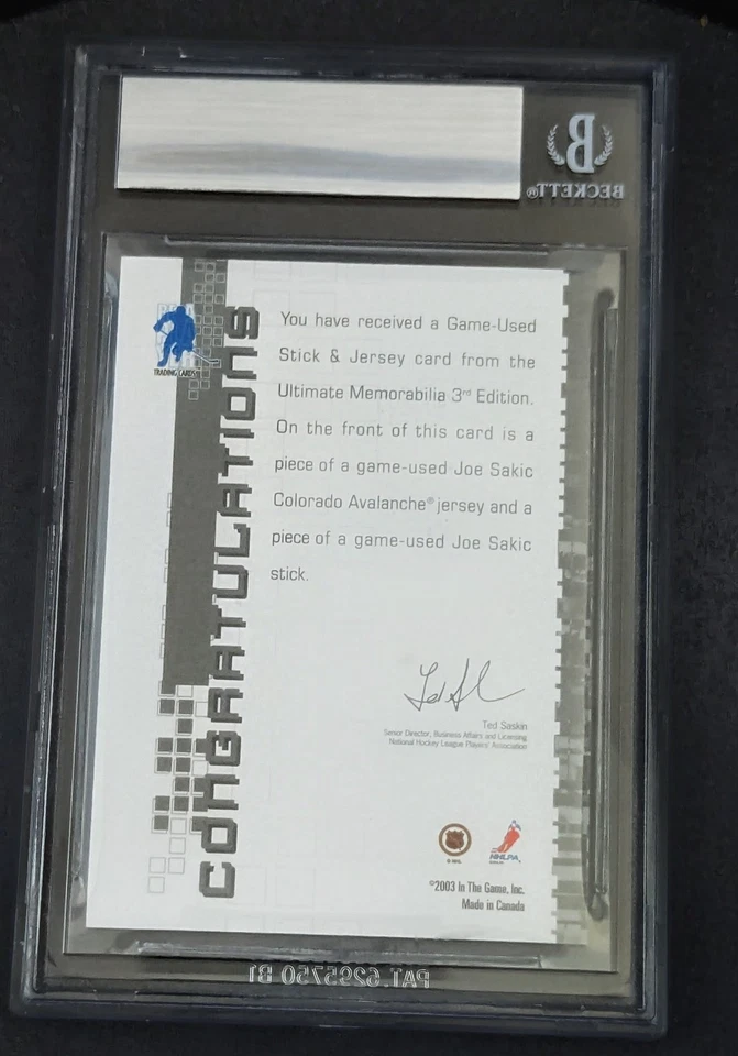 🔥#/50 JOE SAKIC Stick Jersey 2002-03 Be A Player Ultimate Memorabilia Game Used - Image 4 of 4
