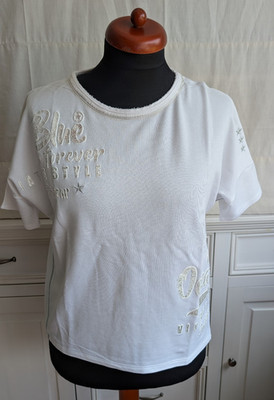 monari T-Shirt original Sportwear - Gr.40 - weiß mit Aufdruck,silbrig - oversize