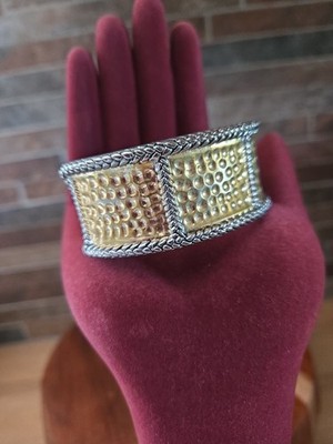 Premier Designs Two-Tone Hammered Gold Texture Silver Border Bracelet