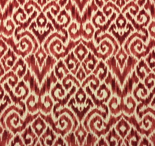 BALLARD DESIGNS KIRBY RED IKAT DESIGNER MULTIUSE LINEN FABRIC BY THE YARD 55"W - Afbeelding 1 van 5