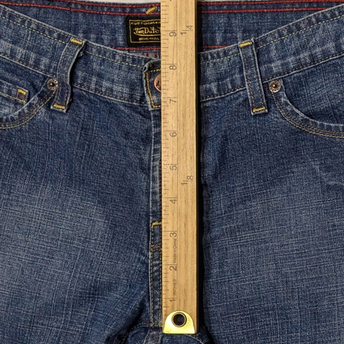 Vintage Von Dutch Low Rise Jeans Womens Size 27 Bootcut Denim Yellow Logo Patch - Picture 10 of 12