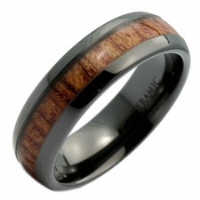 Black Ceramic Wedding Band, Inlay Made from Real Koa Wood Multiple Styles