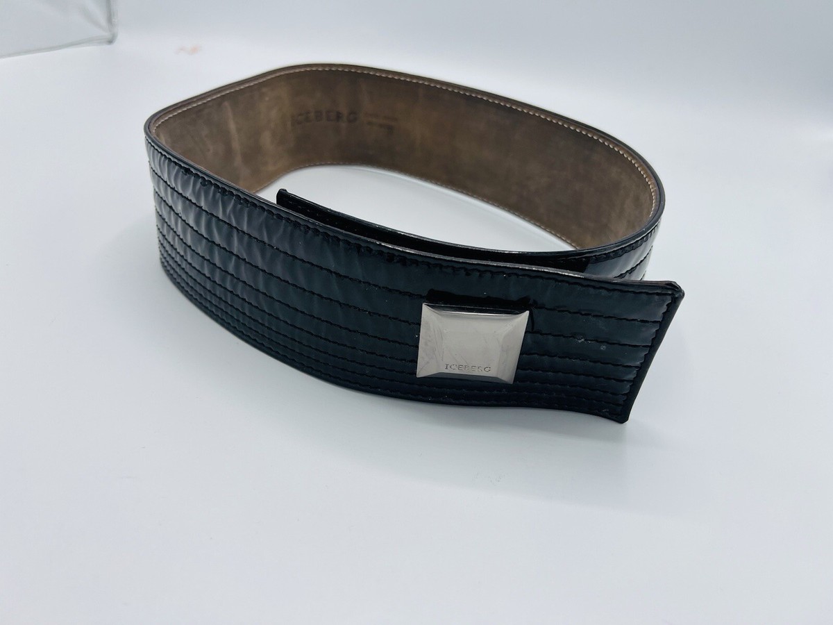 Iceberg Vintage Black Leather Belt with Metallic Buckle Vintage 90s ICEBERG Italy Made Leather Belt Excelent Vintage  main image 3