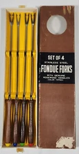 Fondue Forks Set of 4 Stainless Steel Japan Rosewood Handles Color Tipped