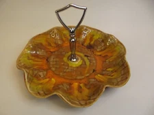 MCM tidbit dish ruffled edge calif style USA. orange yellow gold