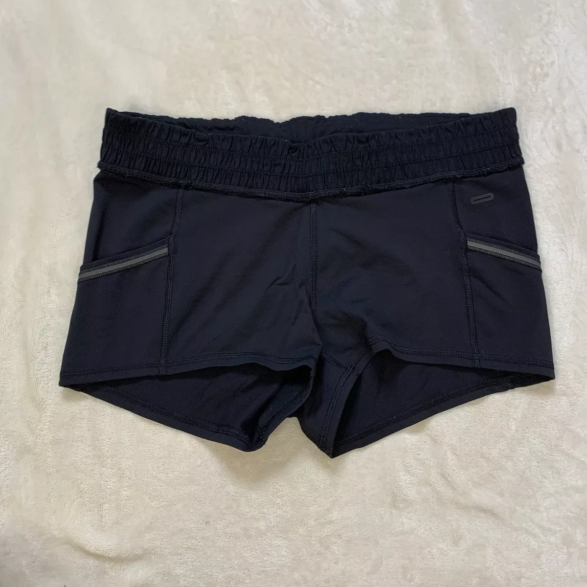 Lululemon What The Sport Headphone Hole Spandex Pocket Drawcord Shorts Size 10