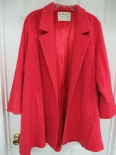Jaeger Wool Red Open Front Swing Oversized Coat Wide Sleeves Medium - Large