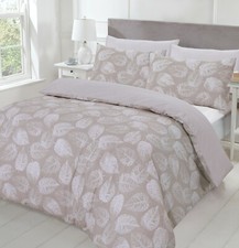 Image of NightComfort Leaves Printed Polycotton Duvet Cover with Pillowcase, Beige