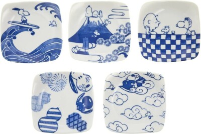 PEANUTS Snoopy Sometsuke square plate 5 pieces Gift Box set Japan