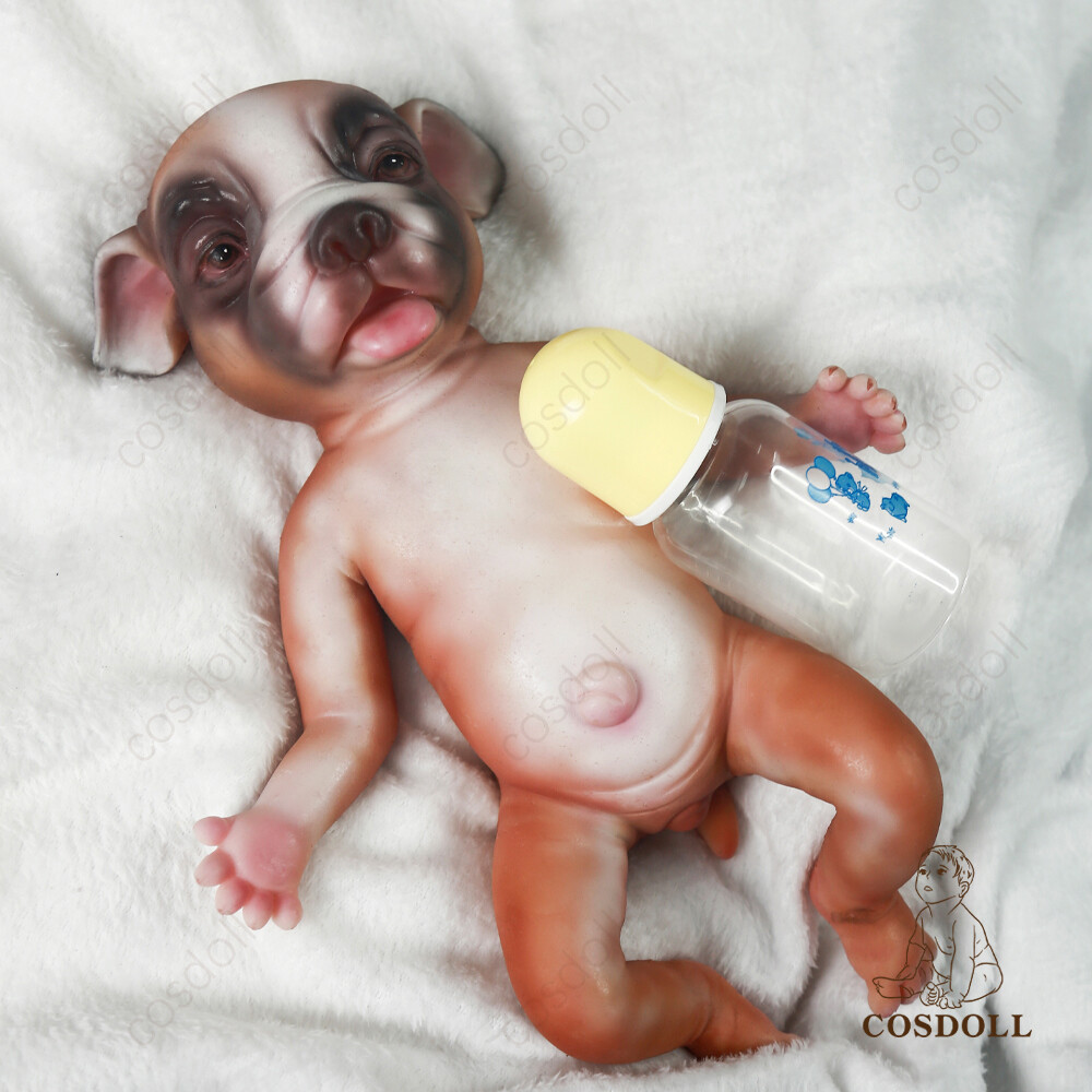 13.7" Soft Silicone Yellow Dog Reborn Puppies Doll Lifelike Handmade Dog Dolls