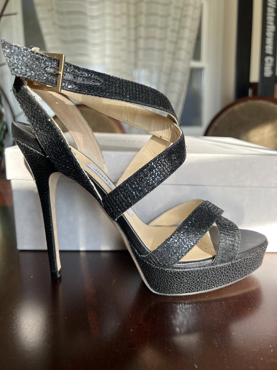 Jimmy Choo Black Glitter Vamp Sandals size 40.5 Brand New eBay