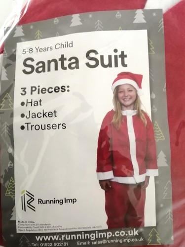 3 Pieces Santa Claus Father Christmas Kids Outfit Size 5-8 Child - Picture 3 of 3