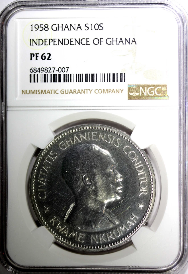 Ghana Plata Prueba 1958 10 chelines NGC PF62 De colección-11.000 Independencia KM# 7 Foto 2 de 4