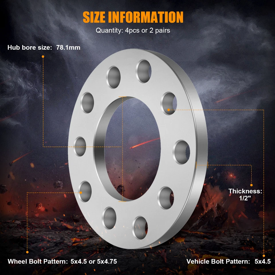 4 piezas 1/2" 5x4.5 o 5x4.75 tacos espaciadores de rueda para Ford Mustang Explorer Flex Foto 2 de 4