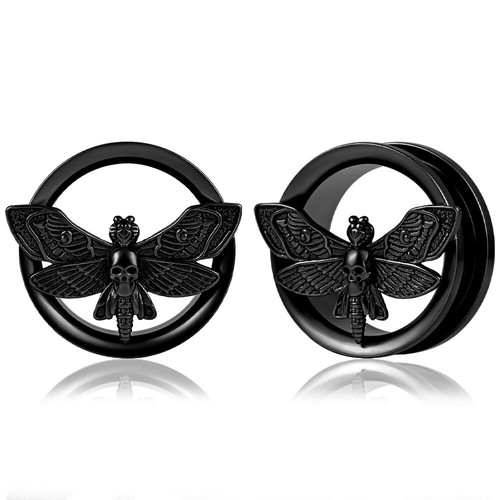 Motte Schraub Flesh Tunnel Ohr Piercing Plug Gold Schwarz Silber Moth beiter Ran - Bild 4 von 7