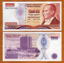 Turkey, 20000 (20,000) Lira, L. 1970 (1995) P-202 UNC
