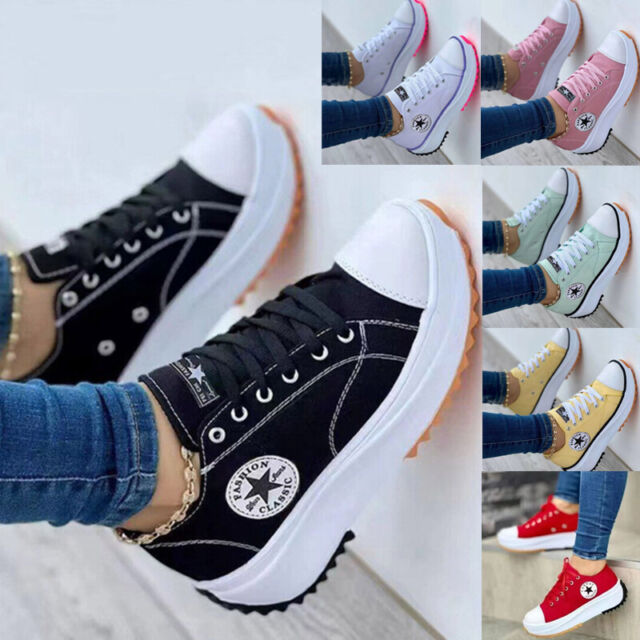 Womens Canvas Trainers Shoes Sneakers Platform Lace Up Ladies Pumps Casual Boots