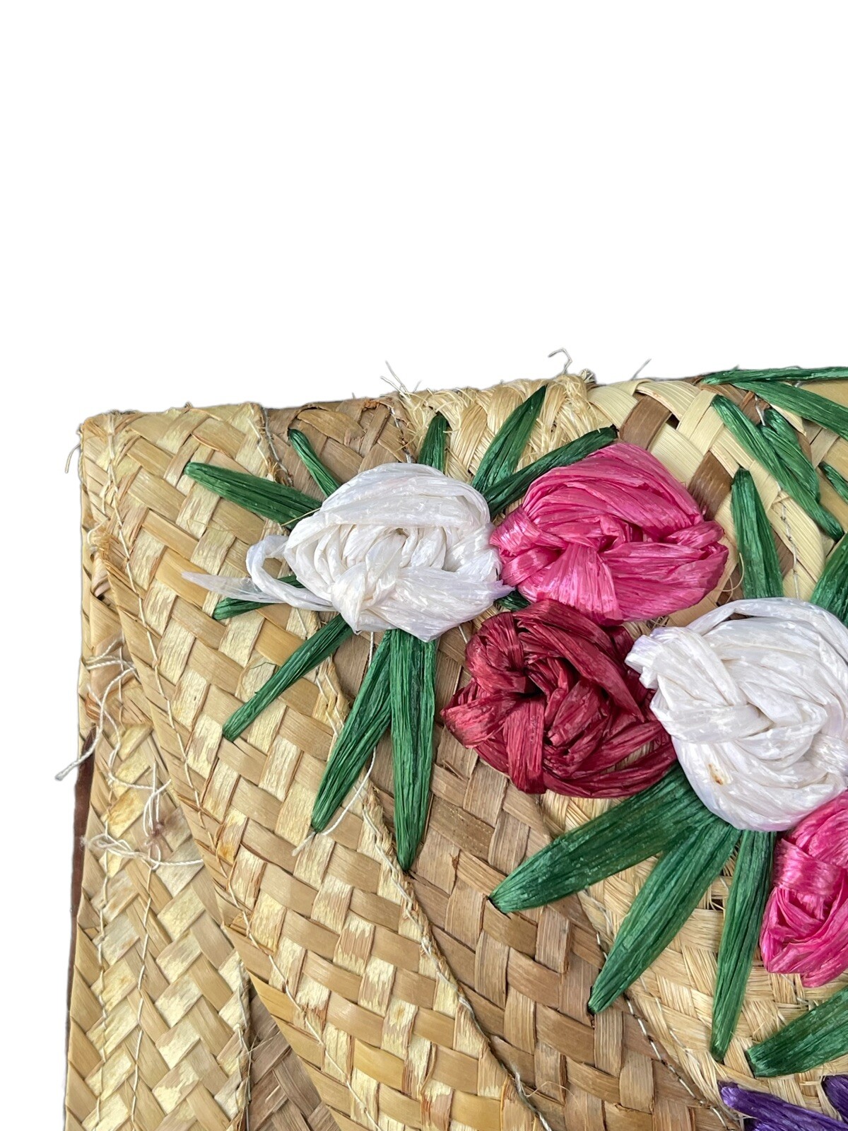 Handwoven Floral Straw Clutch Purse Vintage Perfect F… Gem