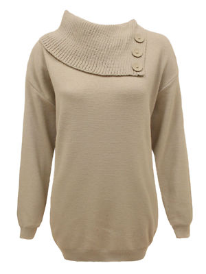 Damen Frauen Strickpullover 3 Knöpfe Polokragen Pulli Pulli Oberteil Übergrößen