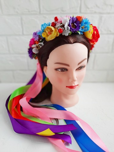 Ukrainian Girl Wreath Flower Floral Headdress Vinok rainbow - Picture 9 of 12