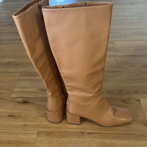 VINCE Women's Kendra Knee High Boots Camel 8 M/38 Block Heel Square Toe Classic - Picture 5 of 10