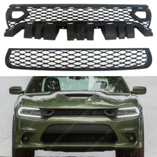 2PCs For 15-23 Dodge Charger Scat Pack Upper Lower Grill Grille W/O Camera Hole