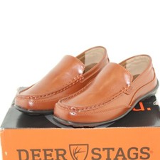 DEER STAGS boy's BOOSTER loafers dress shoe size 4.5 M brown faux leather up NEW