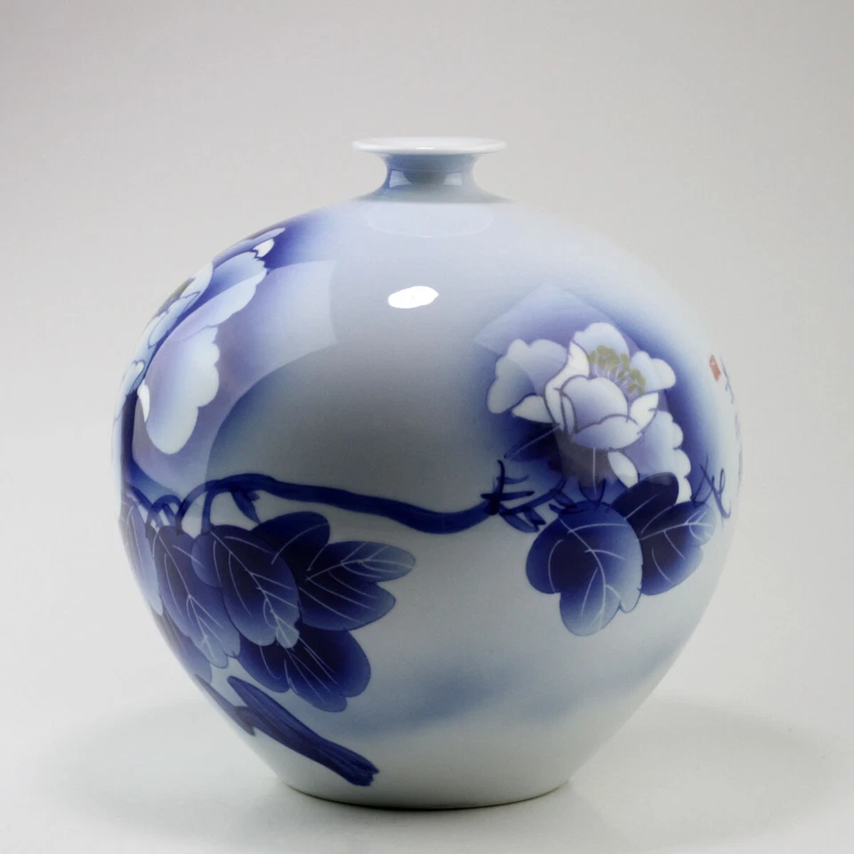 Kugelvase Porzellan "Pfingstrose" chinesische Vase Porzellan, stilvolle Dekovase - Bild 4 von 4