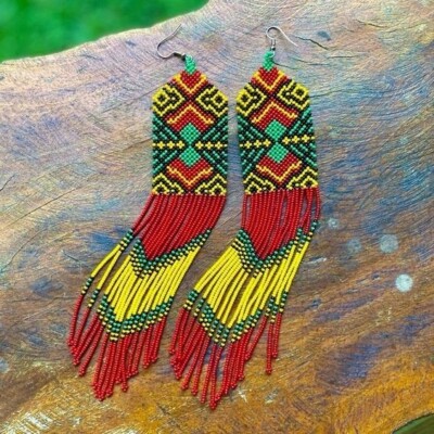 Tribal Earrings Native Large Boho American Seed Beads Handmade Earring