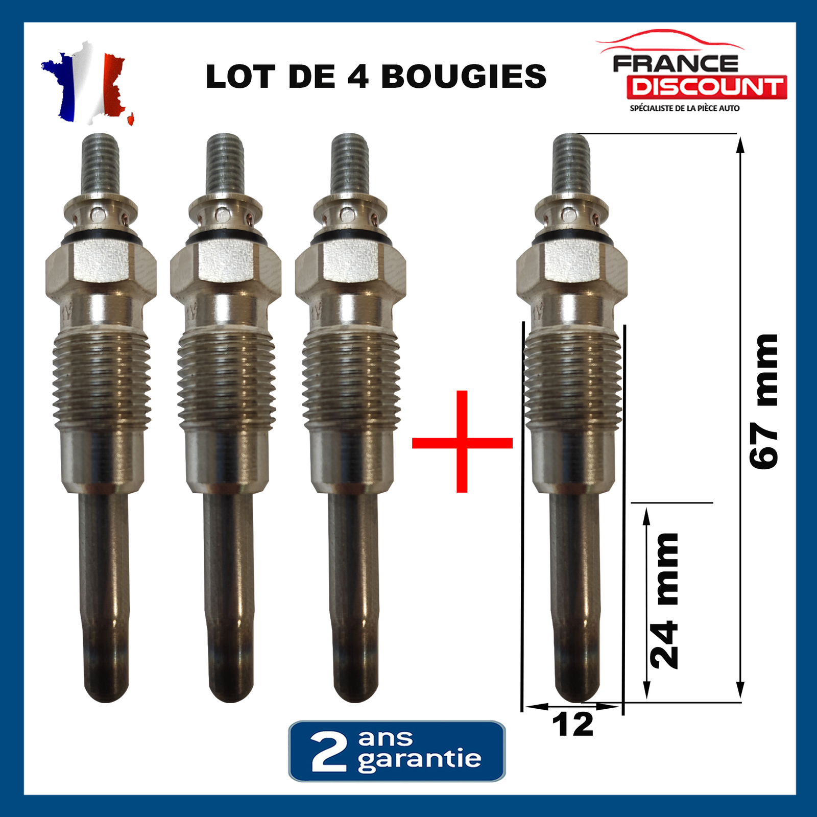 Bougie de préchauffage DG006 allumage rapide 11V lot de 4