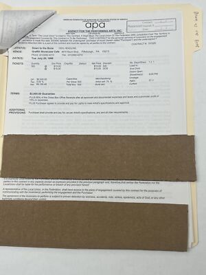 Down to the Bone Concert Contract 1999 Pittsburgh PA