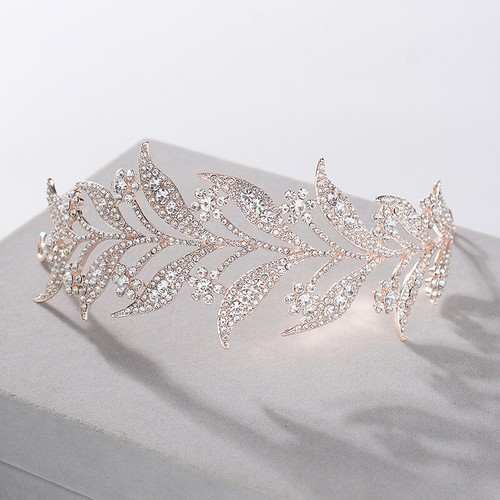 4.5cm Wide Leaves Crystal Wedding Bridal Queen Princess Prom Tiara Crown Adult - Picture 15 of 16