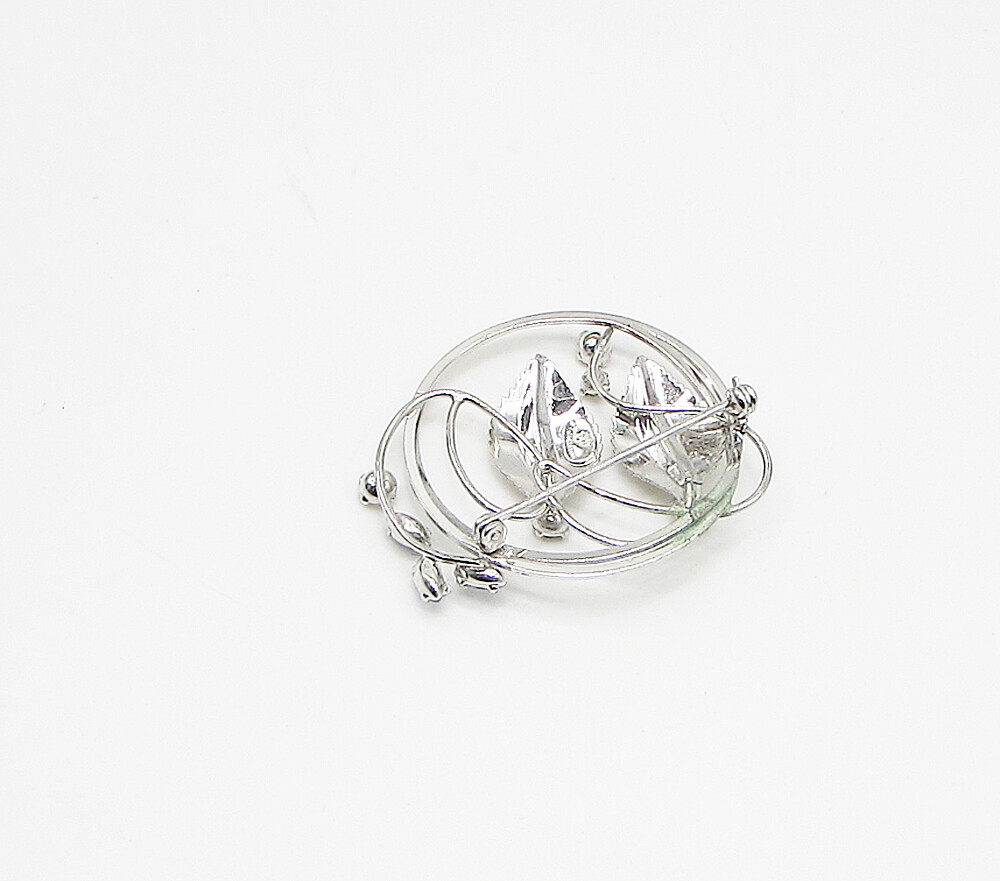 925 Sterling Silver Vintage Topaz & Cubic Zirconia Floral