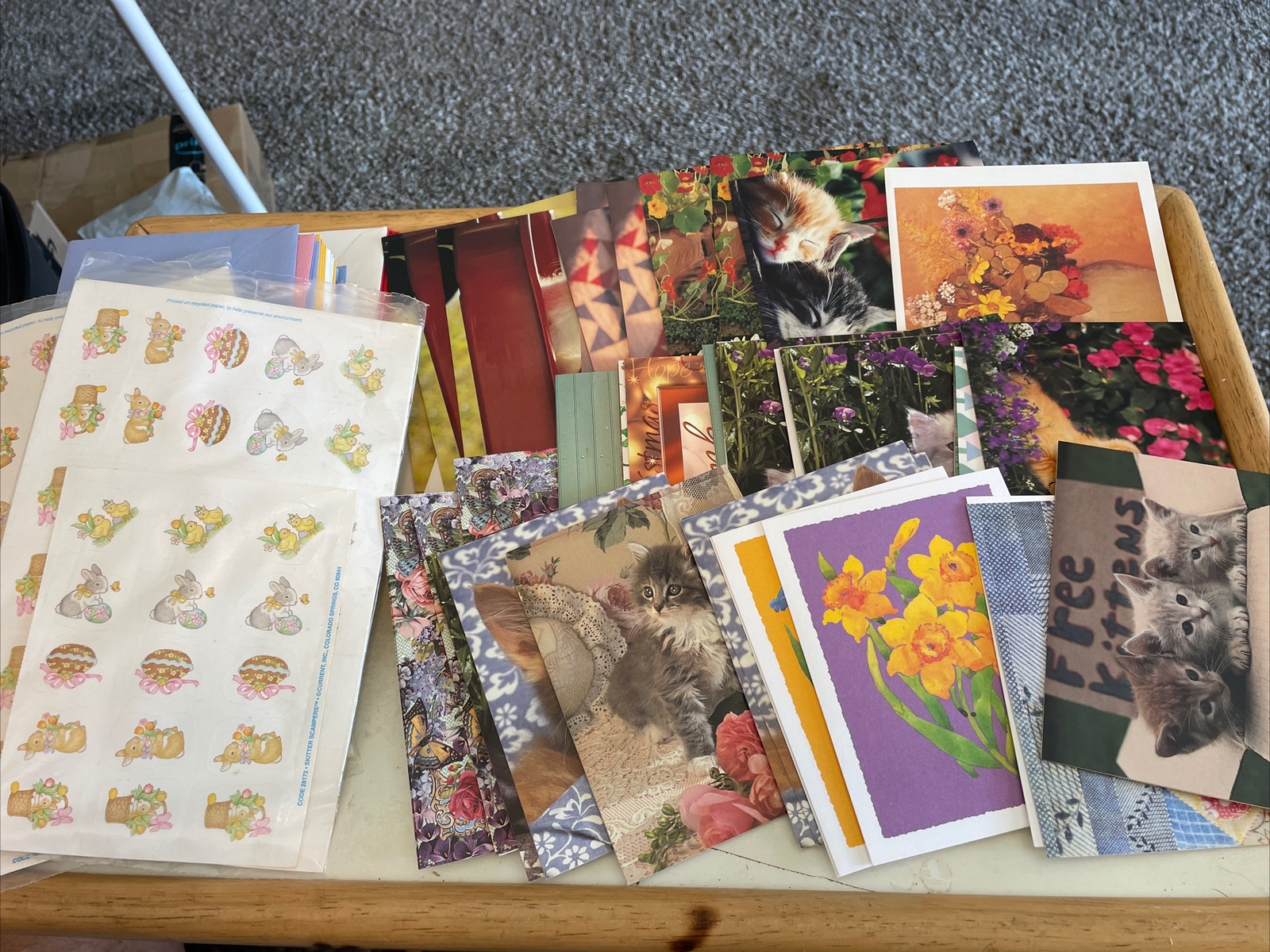 Lot Of 70 Unused Vintage Current Greeting Cards, Envelopes And Stickers
